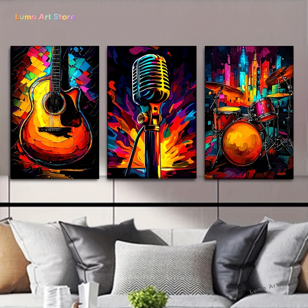 Musical Instrument Drawing - 2D 3개 세트, 캔버스 그림--프레임 없음,