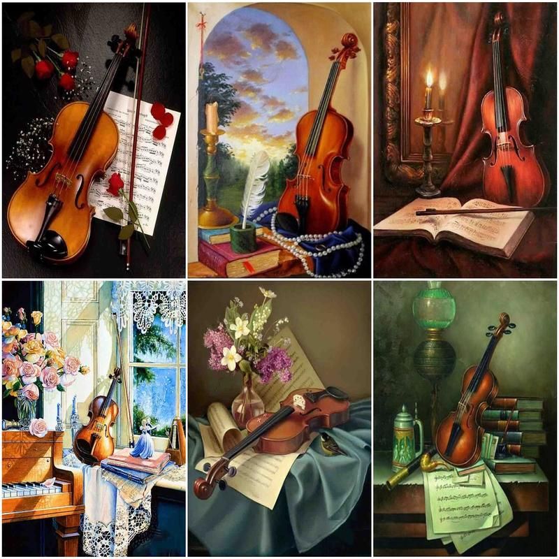 Musical Instrument Drawing - 캔버스에 그림을 그리는 숫자 페인팅, 바이올린
